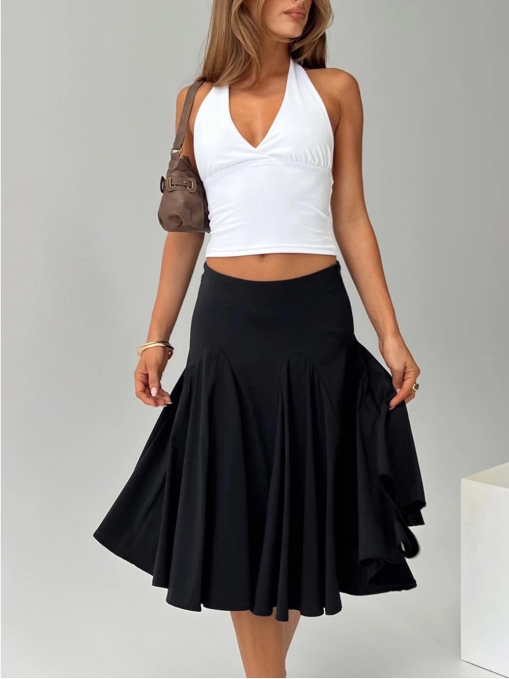 NWT Princess Polly Agnette Low Rise Midi Skirt Black It Girl Viral Minimal Chic